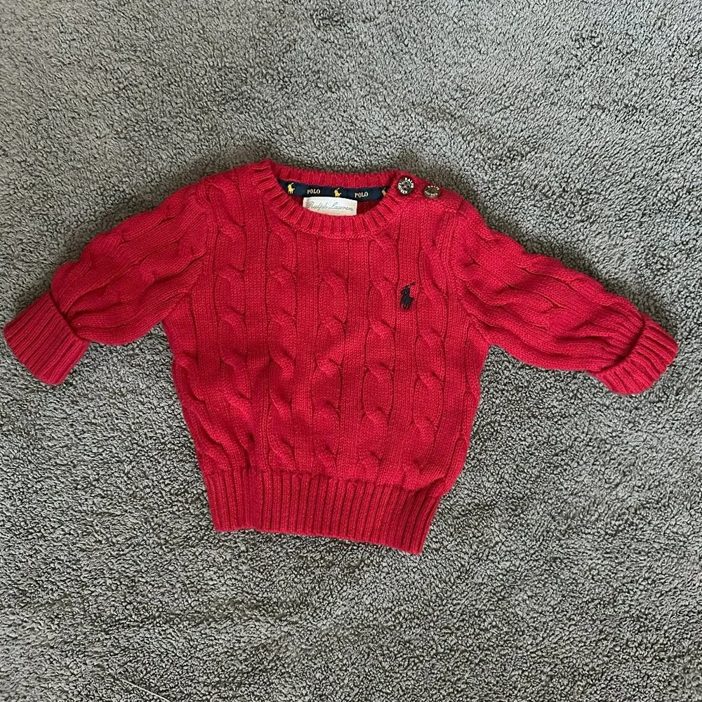 Polo Ralph Lauren Newborn Baby Boy Cable-Knit Cotton Sweater - Red - 3 Months - Picture 2 of 4